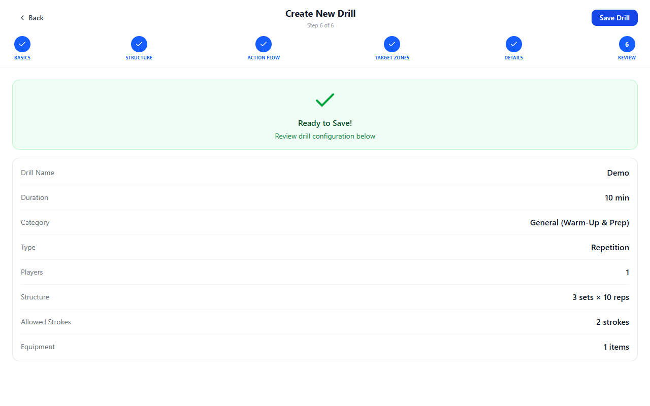 Review — checking the full drill before saving