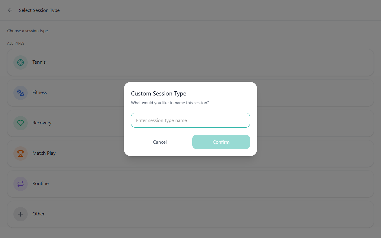 Other — custom session type modal